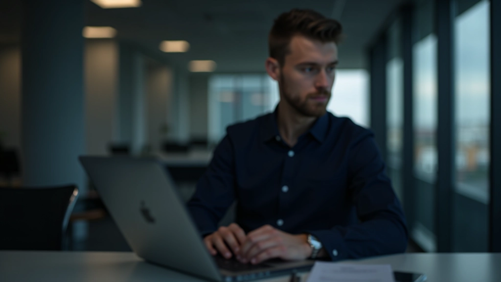 Modern office workspace with laptop and security-focused setup, cybersecurity professional environment