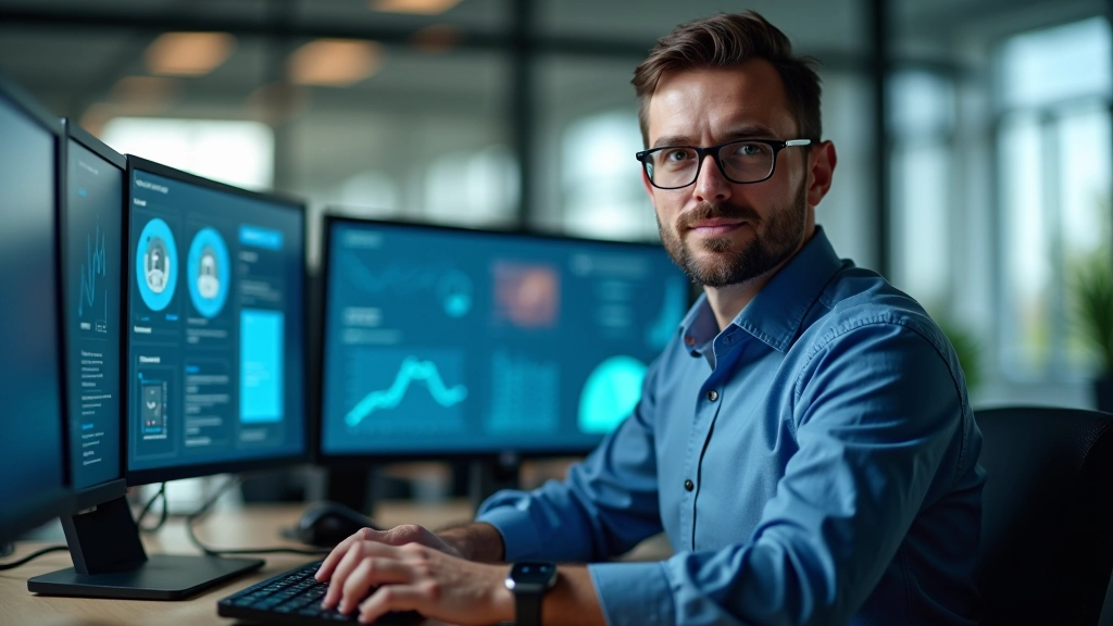 Cybersecurity professional working with secure systems and monitoring tools