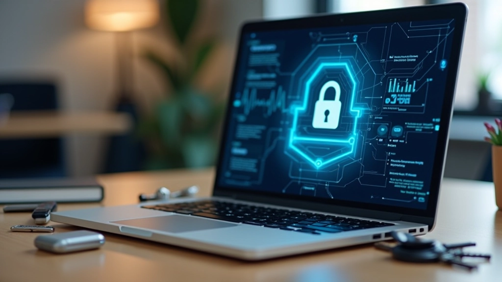 Secure laptop displaying encryption and data protection features